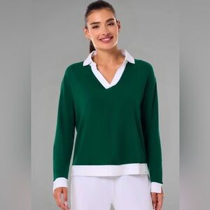 Coolibar Women’s Fontainebleau Long-Sleeve Collared Polo – Eden Green - 2XL